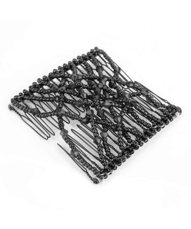 Magic Hair Comb Accessories for Women Girls Black Stretchable Beading Double Slide Combs (Black)