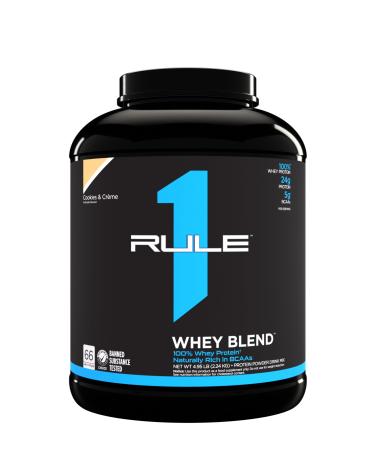 Rule 1 Whey Blend | 100% Whey Protein From Whey Concentrates Isolates & Hydrolysates | 24 Grams Protein 5 Grams BCAAs & 4 Grams Glutamine Per Serving (5LB Cookies & Creme) Cookies & Creme 5LB