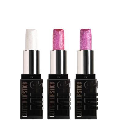 BommFu Glitter Lipstick | 3 Lipsticks with Luminous Finishes - Anti-smudge - For Everyday Routine Commuting Valentine's Day Holidays Women Girls Parties Travel Office