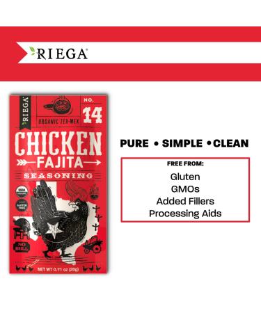 Riega Fajita Seasoning Blend Organic Tex-Mex Spice Mix for Chicken or Veggies - 0.71oz Packets - 8 Count - Buy Online on GoSupps.com