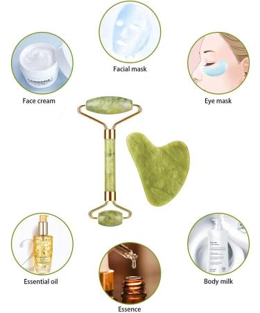 Premium Jade Roller & Gua Sha Facial Tools - Skin Massager for Face Neck & Eye Care | Best Facial Roller for Glowing Skin - Buy Online on GoSupps.com