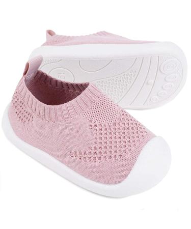 Baby Walkers Infant Sneakers Boys Girls Mesh Breathable Lightweight Non-Slip Toddler Casual Shoes Cotton Flying Woven Fabric Mesh Breathable Lightweight Trainers Indoor Outdoor 6 UK Child Pink