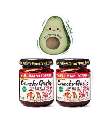 S&B Mild Chili Oil with Crunchy Garlic 3.88 Ounce(110g) 2 Pack Value Bundle Bonus Cleaning Sponge