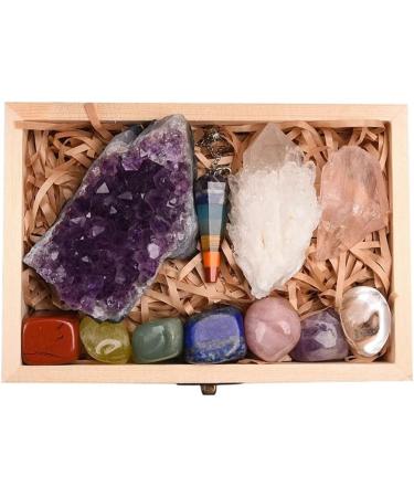 Room Decoration 11pc Natural Amethyst Cluster Quartz Crystal Specimen Stones Rough Ore Seven Stone Wooden Gift for Decoration Stone Generator Box - Buy Online on GoSupps.com