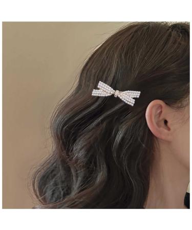 Yheakne Vintage Pearl Hair Clip Bow Hair Pin Clip Gold Pearl Hair Barrette Pin Bowknot Head Clip Headwear Decorative Headpieces Hair Accessories for Women and Girls