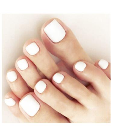 FULZTEY Press On Toe Nails for Women Glossy White False Toenails Full Cover Fashion Solid Color Fake Toenail Acrylic Foot Nails Tips 24PCS