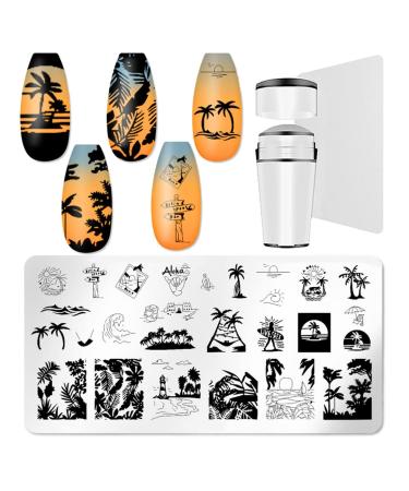 Stainless Steel Nail Art Kit Python Dusk Beach Leaves Nail Art Stamping Scraper Style 9