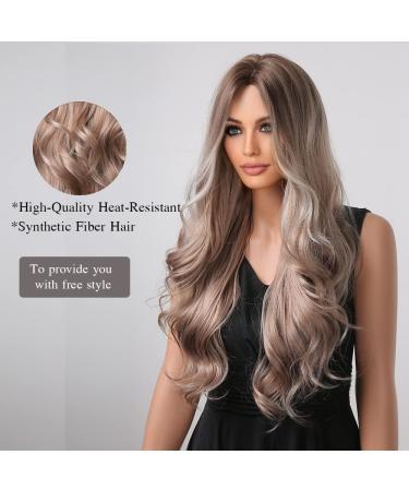 Esmee Long Wavy Ombre Brown to Ash Blonde Highlight Wig - 26 Inches | Heat Resistant Synthetic Hair for Daily Party & Cosplay - Buy Online on GoSupps.com