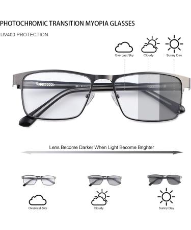 MIRYEA Photochromic Nearsighted Glasses - Retro UV400 Transition Sunglasses for Men & Women - Lightweight Black Full Frame Myopia Eyewear - Anti-Glare -1.25x - Buy Online on GoSupps.com