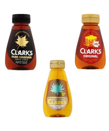 Clarks Syrup Picks N Mix - Choose From Bottle with 3 Flavours - Pure Maple Original Maple with Fruit Agave Syrup - Pack of 2