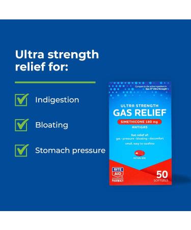 Rite Aid Ultra Strength Gas Relief Softgels 180mg - 50 Count | Antigas for Gas & Bloating Relief in Women & Men - Buy Online on GoSupps.com