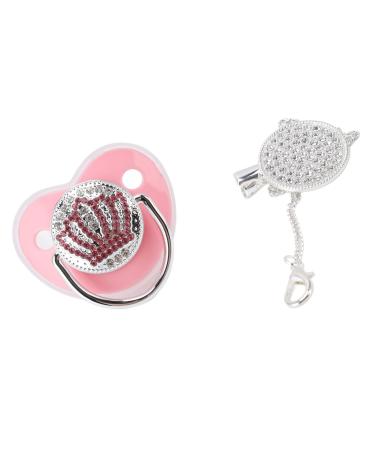 Bling Baby Pacifier  Ultra Soft Silicone Infant Dummy Pacifier with Rhinestone Crown  M Size Pink
