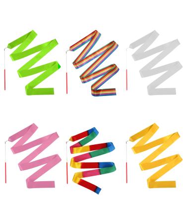 6pcs Dance Ribbons Streamers, 78.8inch Twirling Ribbon 6 Tapes Gymnastics Ribbon Rhythmic Dance Ribbons for Kids Adults Artistic Dancing Talent Shows