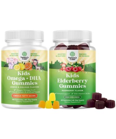 Bundle of Omega DHA Gummies for Kids - Fatty Acids Omega 3 6 9 with Vitamin C for Brain Immunity & Vision and Sambucus Elderberry Gummies for Kids Health with Zinc & Vitamin C for Immune Support