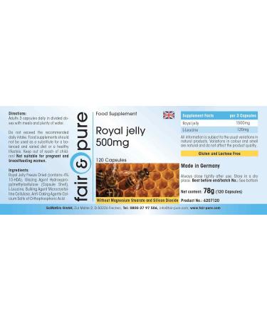 Fair & Pure - Royal Jelly 500 mg - 120 capsules - Standardized to 4% 10-HDA - Gently freeze-dried - Buy Online on GoSupps.com