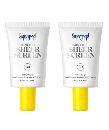 Supergoop! Mineral Sheerscreen SPF 30 PA+++ Pack of 2 0.68 fl oz - 100% Mineral Broad Spectrum Face Sunscreen + Primer + Helps Filter Blue Light - Satin Finish - For All Skin Types