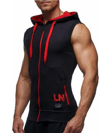 LemonGirl Men's Sleeveless Hoodie Tank Top - X-Large Blackred | Bodybuilding Gym Wear - Buy Online on GoSupps.com