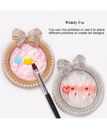 Resin Nail Art Palette with Bow Rhinestones & Pearls - Mixed Color Nail Art Display Board (Golden) for Creative Designs - Buy Online on GoSupps.com