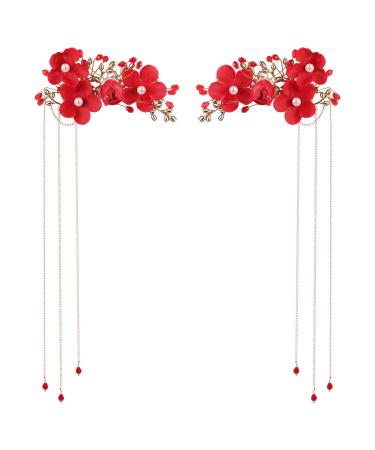 Minkissy Girl Hair Clips Bridal Tassel Hairpins Chinese Style Hair Clip Tassel Hair Clip Flower Hairpin Wedding Flower Hair Accessories for Women Students Wedding Decor