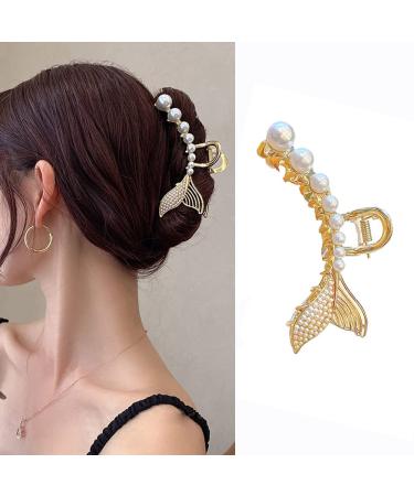 Pearl Hair Claw Clips Fishtail Hair Clamps Large Hair Clips for Thick Hair Metal Hair Accessories No Crease Hair Clip Hair Ornament Elegant Hair Clips for Women Strong Hold Jaw Clips Hair Styling 1Pcs Style 3