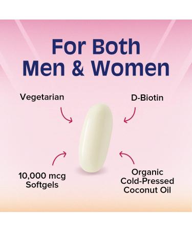 Biotin 10,000 mcg with Coconut Oil - Vegetarian Hair, Skin & Nails Health Support - 90 Softgels - Buy Online on GoSupps.com