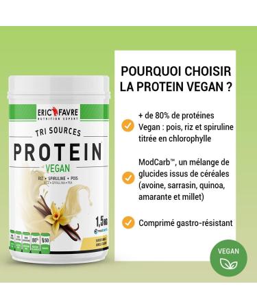 Vegan Proteins Tri-Source - Flavorful Vegan Vegetable Proteins for Muscle Development - Spirulina Rice Peas - Quickly Assimilable - 1.5 kg - French Laboratory Eric Favre (Pistachio) - Buy Online on GoSupps.com