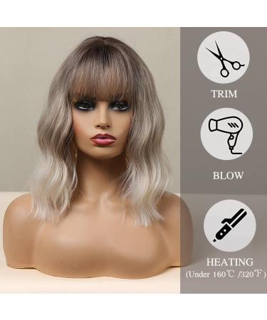 Esmee 14 Short Blonde Wigs with Bangs | Natural Synthetic Ombre Wig for Women | Cosplay & Daily Wear | Bob 14 Inch - Buy Online on GoSupps.com