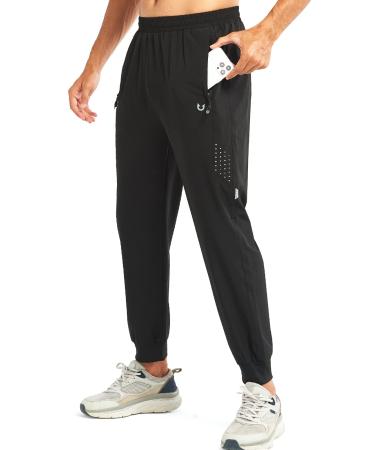 NORTHYARD Men's Athletic Workout Joggers Lightweight Running Pants Quick Dry Jogging Gym Sweatpants Active Track Zip Pockets Tapered-premium Large Black