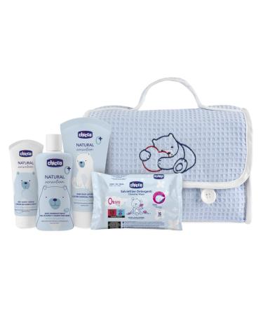 CHICCO NATURAL FEEL - Blue grow bag contains 1 foam and body bath - Tearless 200ml 1 body lotion 150ml 1 4-in-1 wrap cream 100ml 1 cleaning cloth