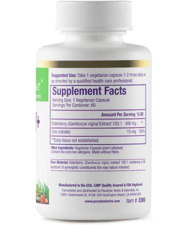 Paradise Herbs Earthâ€™s Blend Elderberry + Zinc - 60 Vegetarian Capsules | Immune Support - Buy Online on GoSupps.com
