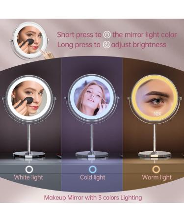 8 inch Rechargeable Lighted Makeup Mirror | 1X/10X Magnification | 3 Color LED Lights | 360 Rotation | Cordless and Brightness Adjustable - Buy Online on GoSupps.com
