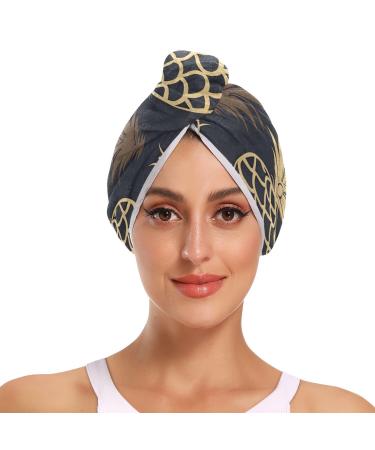 Pineapple Abstract Wallpaper Hair Towel 2 Pack Super Absorbent Hair Drying Towel Quick Dry Hair Turbans Head Towel with Button Twisty Wrap for Women Girls
