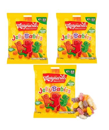 3 x Maynards Bassetts Jelly Babies Sweets Bag 1.25 PMP 130g