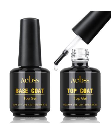 Aubss gel nail polish base & no wipe top coat 2x15ml soac off uv led lower lacquer & overlack set glossy shine finish base coat top coat uv long loading for manicure salon diy home use