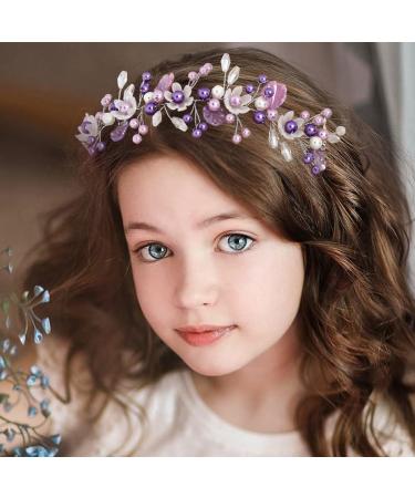 IYOU Princess Pearl Headband Purple Flower Communion Headpiece Birthday Bridal Wedding Hair Accessories for Girls - Buy Online on GoSupps.com