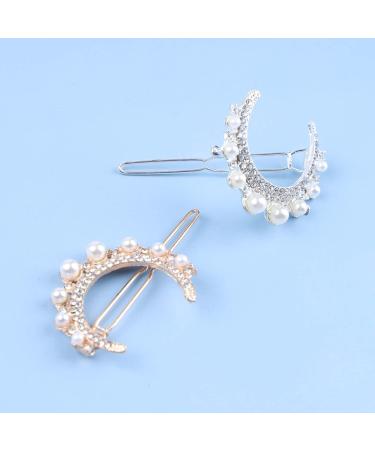 Allereya Crystal Pearl Moon Hair Clip Barrette Rhinestone Pearl Hairpin Barrette Silver CZ Crescent Moon Head Clip Headpieces Meniscus Pearl Hair Accessories for Women Girls (Silver) - Buy Online on GoSupps.com
