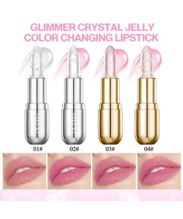 Buy 2Pcs Color Changing Glimmer Crystal Jelly Lipstick - Long Lasting Moisturizing Chapstick for Hydration & Plump Pink Shimmer - Buy Online on GoSupps.com