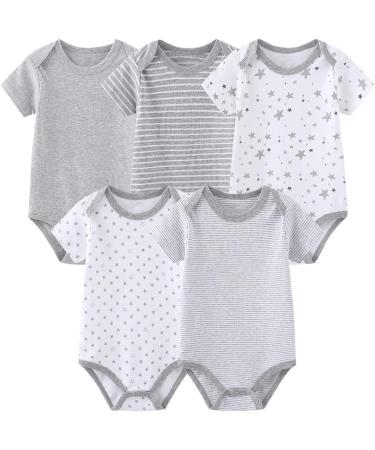 chamie Newborn Baby Bodysuit Short-sleeved One-piece Baby Pants Baby vests 5 Pcs with Trousers 4 Pcs Pure Cotton Suitable for Boys and Girls 0-12M Grey 0-3 Months - Buy Online on GoSupps.com