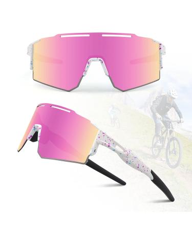 Ukoly Cycling Sunglasses for Men Women with 3 Interchangeable Lenses, Polarized Sports Sunglasses, Baseball Sunglasses 1 Lens/Pink