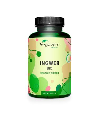 Organic Ginger Capsules Vegavero | 650mg Root Powder | NO Additives | Lab-Tested | 120 Capsules | Vegan