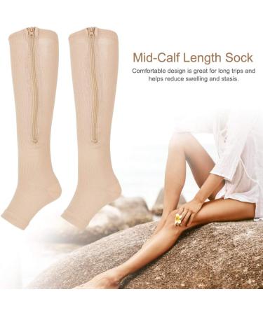 Alomejor Compression Stockings Zipper Sock - Medium Calf Length Sport Compression Socks for Walking & Cycling - Open Toe XXL Nude - Buy Online on GoSupps.com