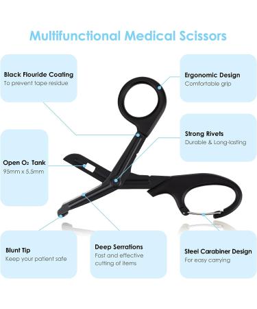 MOVOCA 7.5 Medical Scissors with Carabiner - Bandage Trauma Shears for Doctors, Nurses, EMT, EMS - Stainless Steel, Non-Stick Blades - Black - Buy Online on GoSupps.com