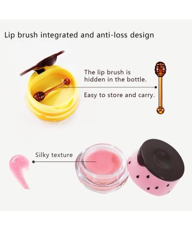 Bee Balm Honey & Strawberry Lip Balm Set | Exfoliating & Hydrating Lip Treatment with Sleeping Mask and Brush - 2PCS (Yellow+Pink) - Buy Online on GoSupps.com