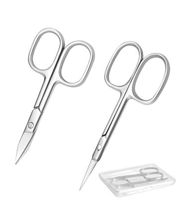 2Pcs Manicure Nail Scissors Stainless Steel Manicure Scissors Curved Cuticle Scissors Beauty Scissors for Manicure Pedicure Cuticle Eyebrows Women Men