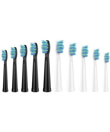 10 Pack Electric Toothbrush Replacement Heads Compatible with Sonic-FX and Fit SnapWhite for Adults and Kids Compatible with Fairywill Soft Charcoal/Nylon Bristles(5 Black+5 White)