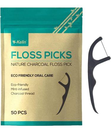 Y-Kelin Vegan Dental Floss Picks - Eco-Friendly Black Bamboo Charcoal Toothpicks (100 Pcs Pack of 2) for Fresh Minty Oral Care - Buy Online on GoSupps.com