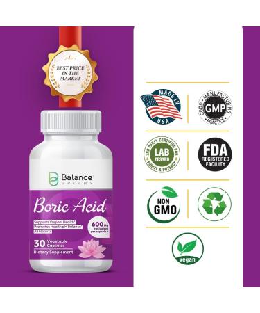 Boric Acid Vaginal Suppositories 600mg - Intimate Health Support - 30 Capsules - Buy Online on GoSupps.com