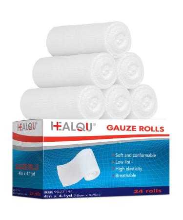 HEALQU Premium Gauze Rolls - 24 Rolls - 4 x 4.1 Yards, Individually Wrapped Conforming Stretch Gauze Bandage - Super Soft Woven Stretch Gauze Bandages for Primary Wound Dressing Support 4" Box of 24