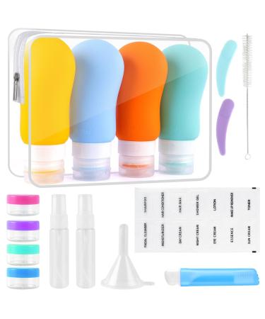 Silicone travel bottles Set 100ml 17 pieces of travel bottles for filling set leakage-proof refilled TSA travel shampoo bottles set for shampoo lotion rinse shower gel (BPA-free)
