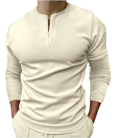 Men's Slim Fit Zipper Polo Shirt - Khaki | Fall/Summer Long Sleeve Business Casual Top - Buy Online on GoSupps.com